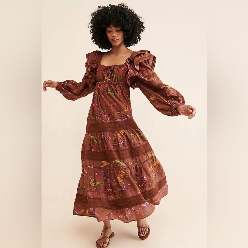 Anthropologie FARM Rio Dotted Horse Maxi Dress/ size Medium
